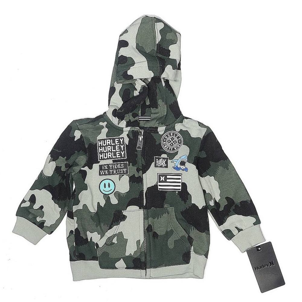 Hurley Zip Up Hoodie Size 12 Months Camo Print Green White NWT Children